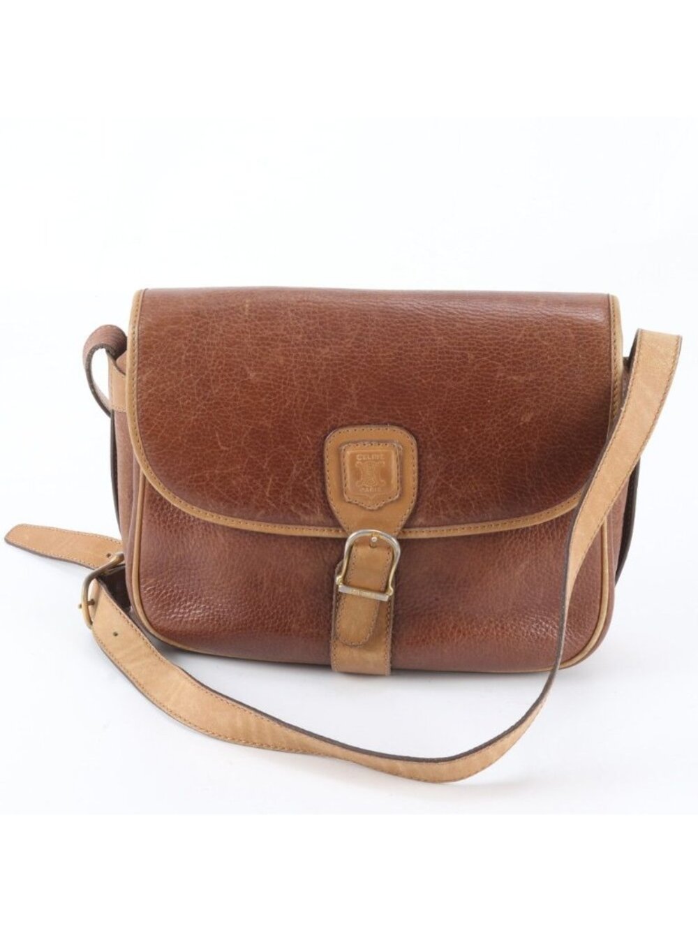 Celine Triomphe Leather Shoulder Bag Crossbody Messenger Brown